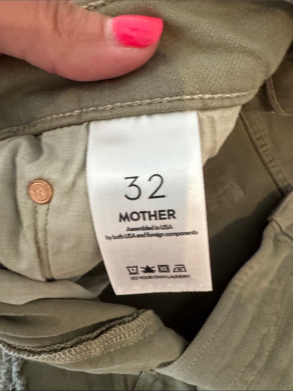 MOTHER Olive Green Frayed Hem Denim Shorts - Picture 3 of 7